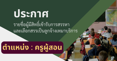 ประกาศ : รับสมัครบุคคลเพื่อสรรหาและเลือกสรรเป็นลูกจ้างเหมาบริการ ตำแหน่งครูผู้สอน